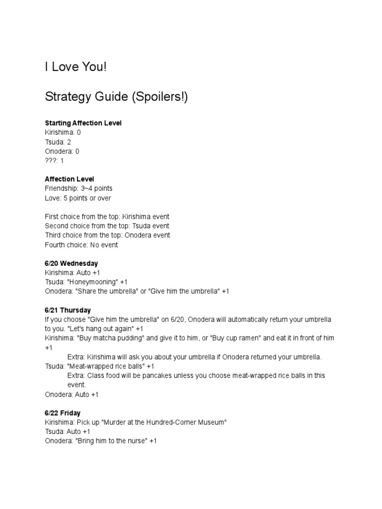 I Love You! Game Strategy Guide | PDF