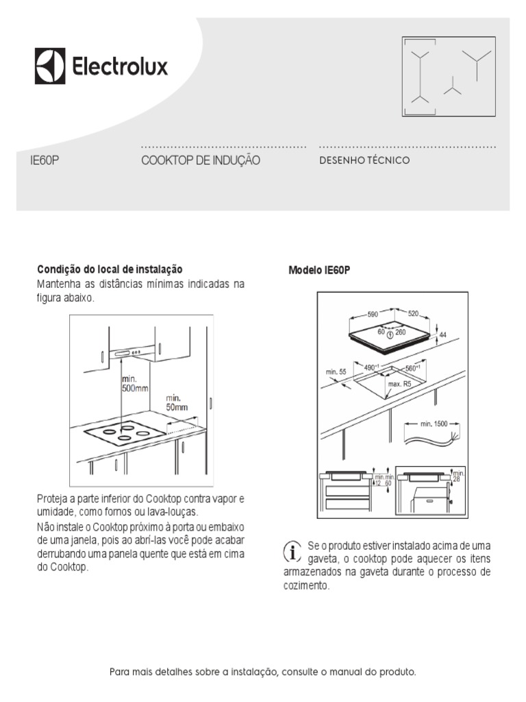 Cooktop de Indução IE60P, IE80P Manual de Instruções Desenho Técnico PDF