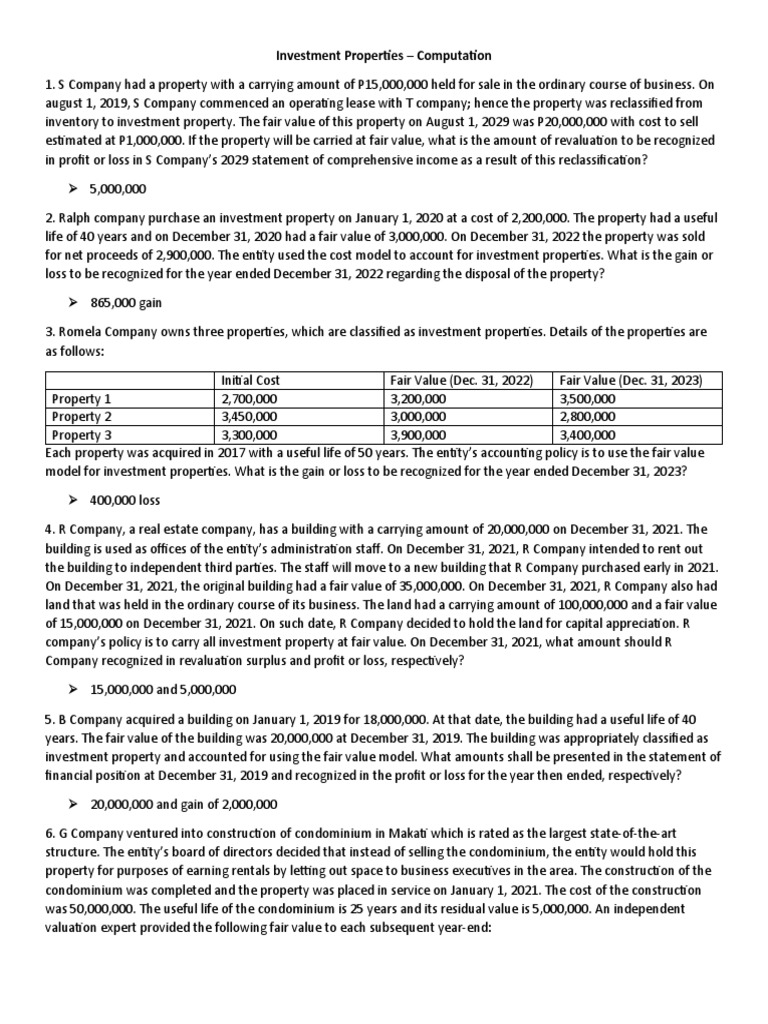 Investment Properties Computation PDF Depreciation Investing
