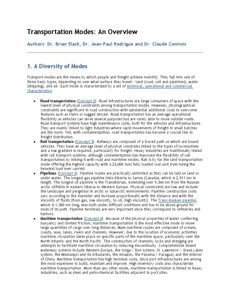 Overview of Transportation Modes | PDF | Transport | Cargo