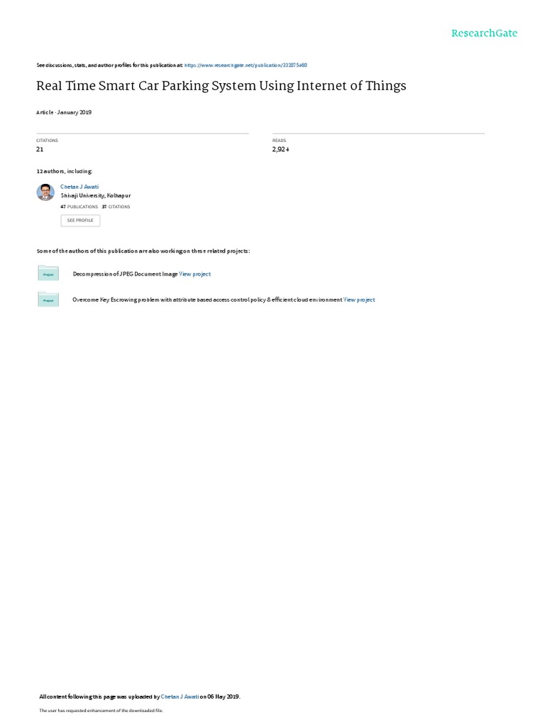 Real Time Smart Car Parking System Using of Things January