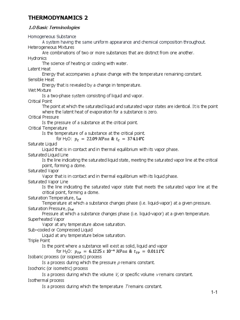 Thermodynamics 2: 1.0 Basic Terminologies | PDF | Phase (Matter) | Enthalpy