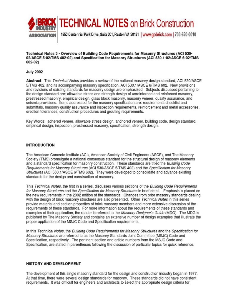 3 Overview of Building Code Requirements For Masonry Structures | PDF ...