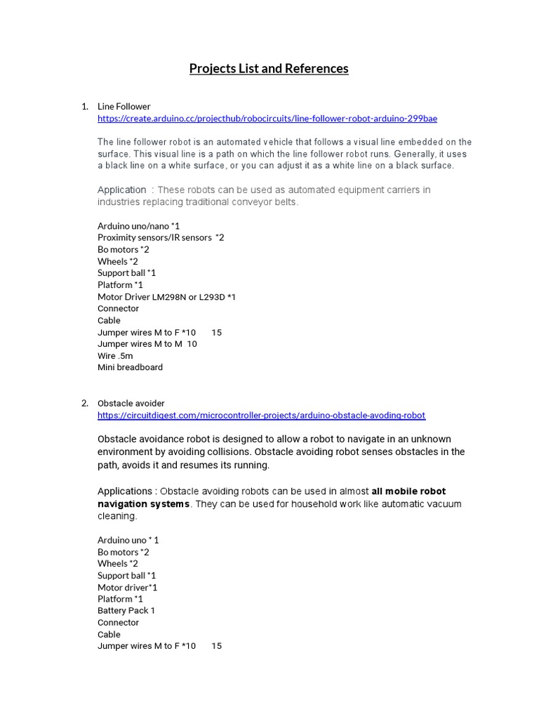 Projects List and References | PDF | Arduino | Robot