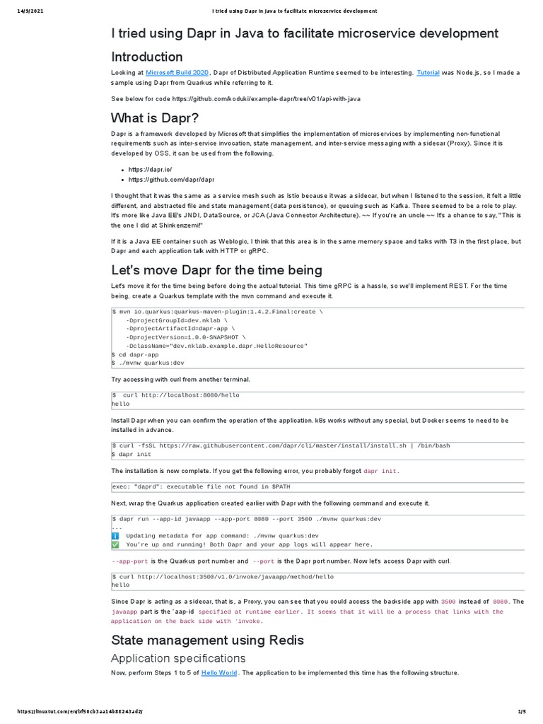 Using Dapr with Java for Microservices | PDF | Java (Programming ...