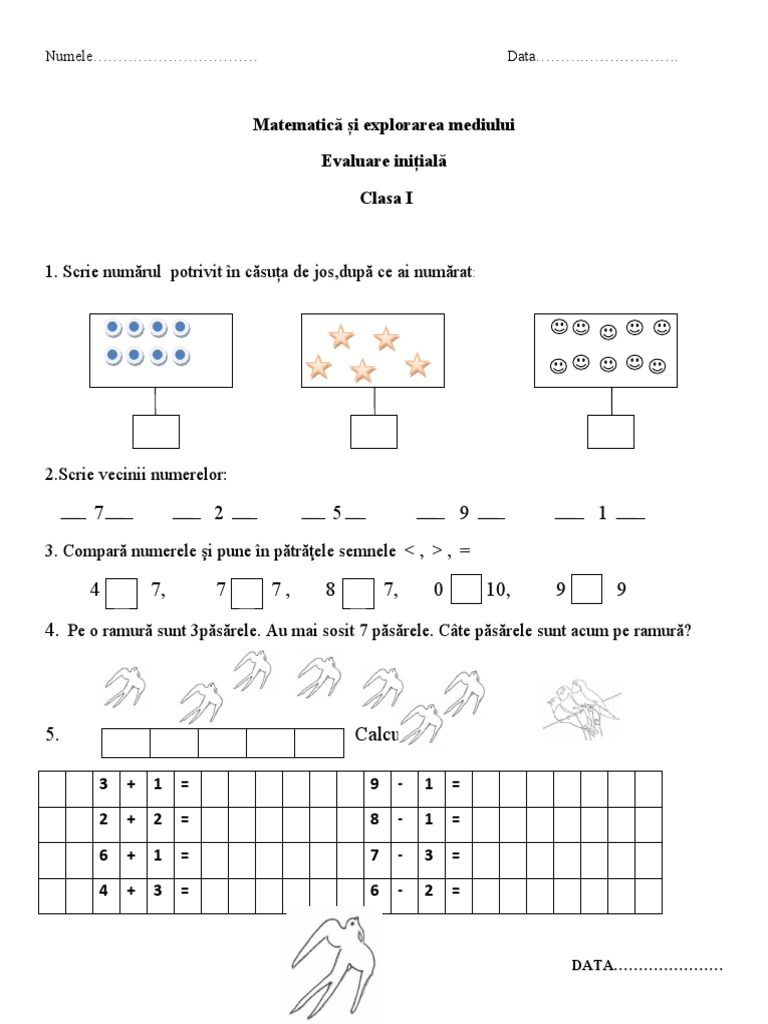 Evaluare Initiala Mem Clasa I | PDF