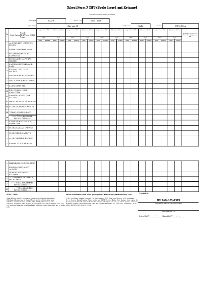 SF3 Book Issuance and Returns Log | PDF