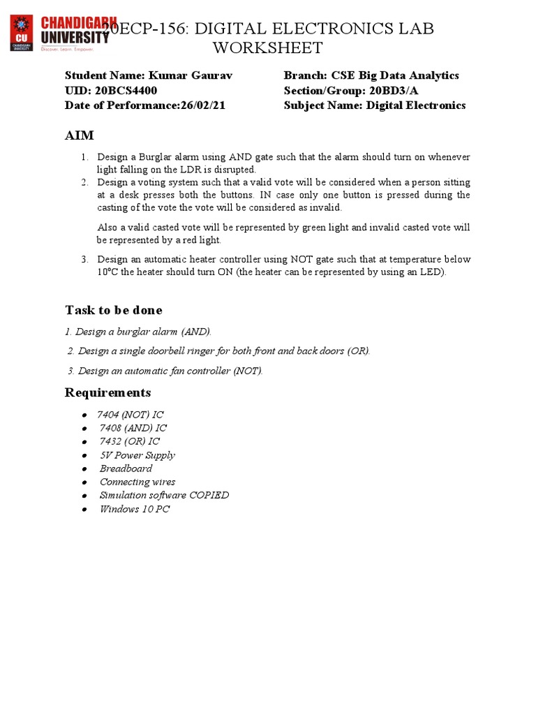 Design and Simulation of Digital Logic Circuits Using AND, OR, and NOT