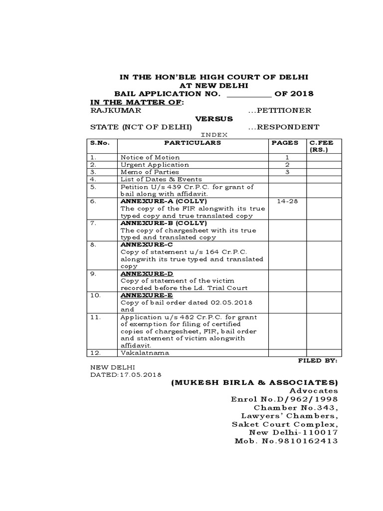 Delhi High Court Bail Application 2018 | PDF | Bail | Crimes