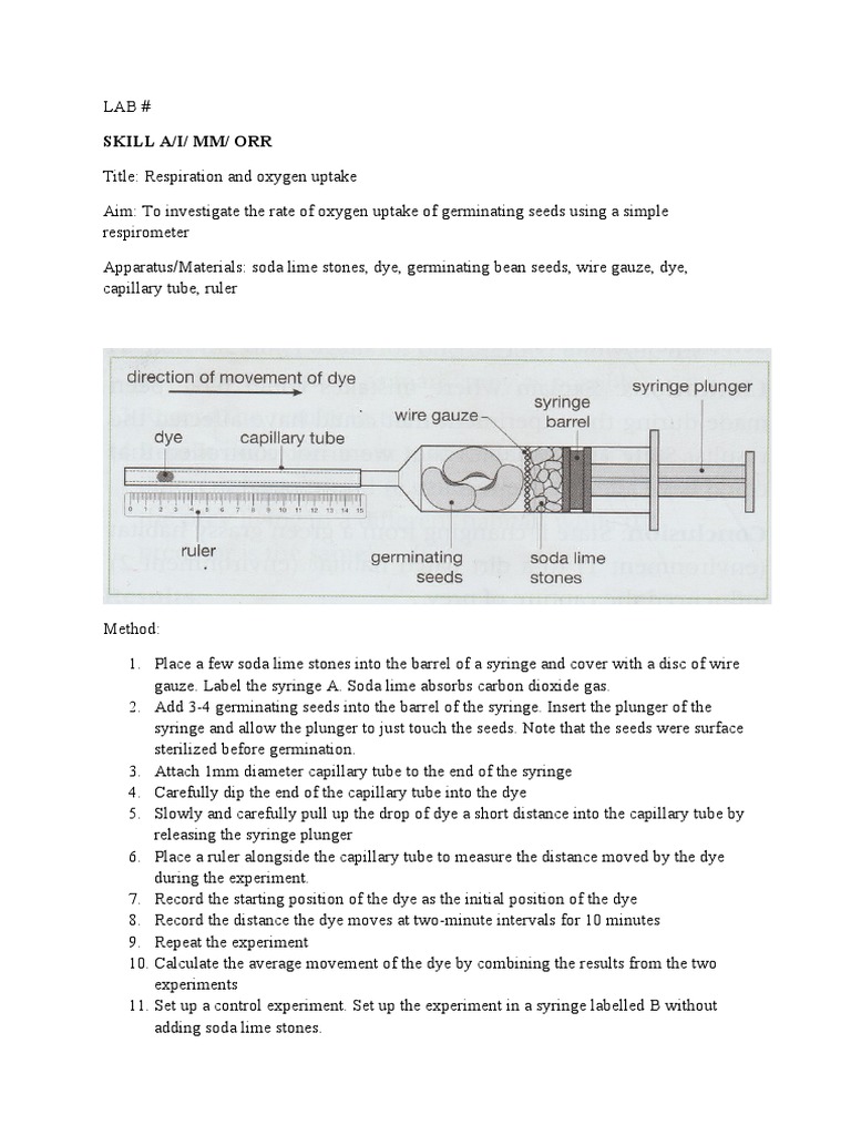 CAPE Lab 1 Oxygen Uptake With Respirometer. HHS. T. Smith PDF