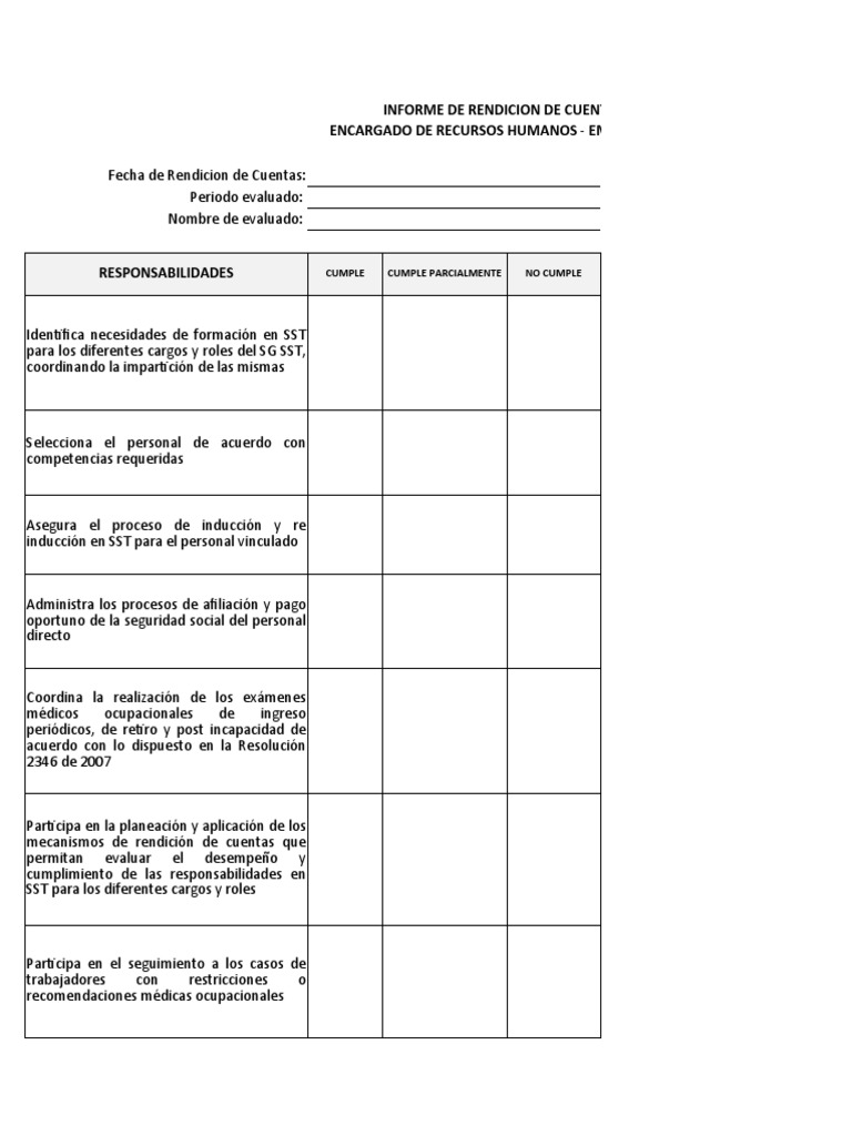 EJEMPLO REAL Formato de Rendicion de Cuentas en SST de Un Cargo PDF Gestión de recursos