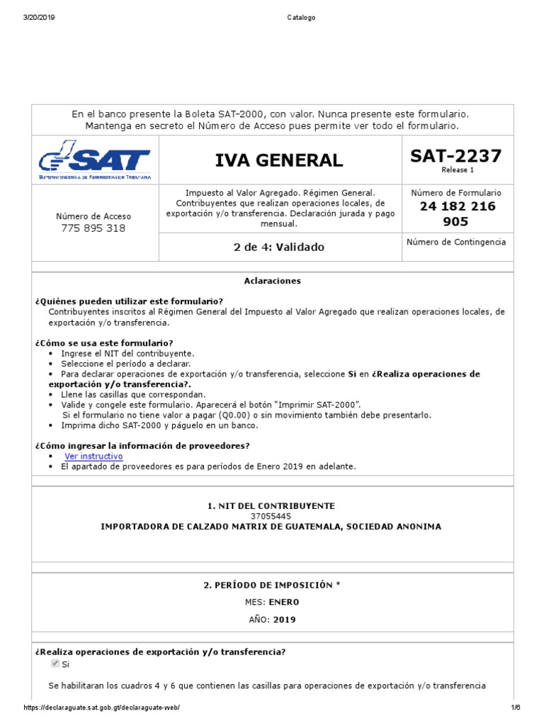Declaración IVA SAT-2237 Guía 2019 | PDF | Impuesto al valor agregado ...