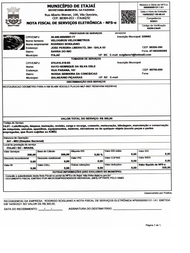 Nota Fiscal Serviço | PDF