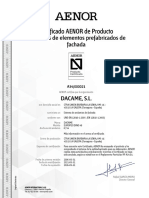 Certificado AENOR andamios fachada DACAME modelo EUROPEO DINO