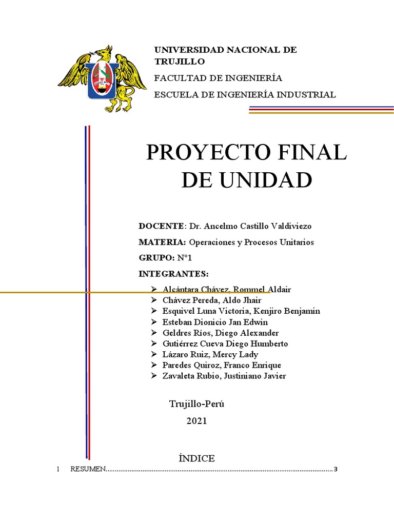 Avance Proyecto Final de Curso Opu Grupo N°01 | PDF | Biodiésel | Glicerol