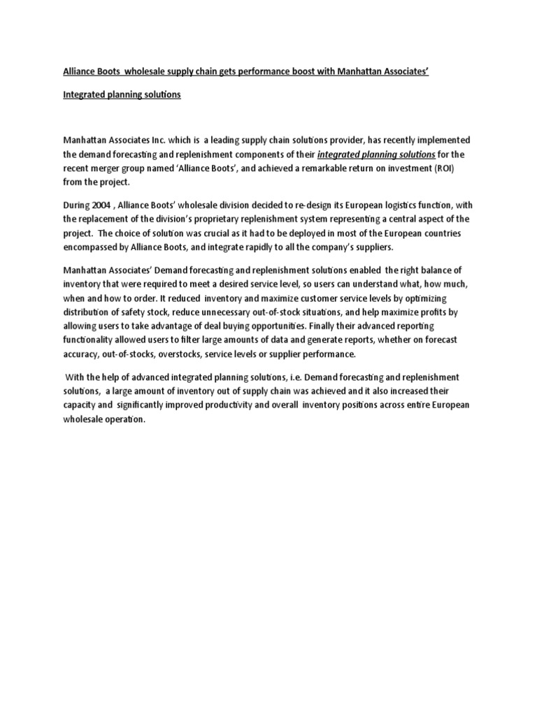 Alliance Boots Wholesale Supply Chain Gets Performance Boost With