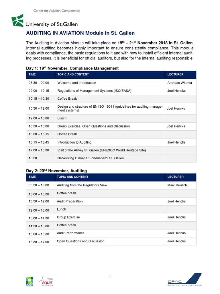Auditing in Aviation Module St. Gallen | PDF | Audit | Internal Audit