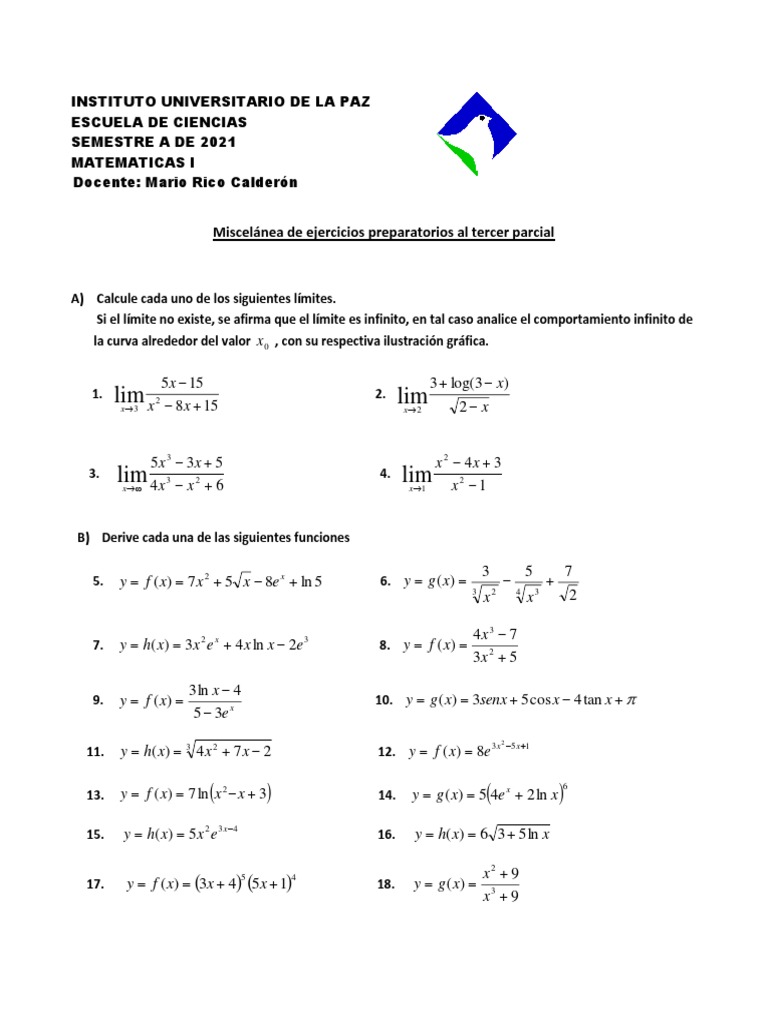 Miscelanea de Ejercicios Preparatorios Al Tercer Parcial | PDF ...