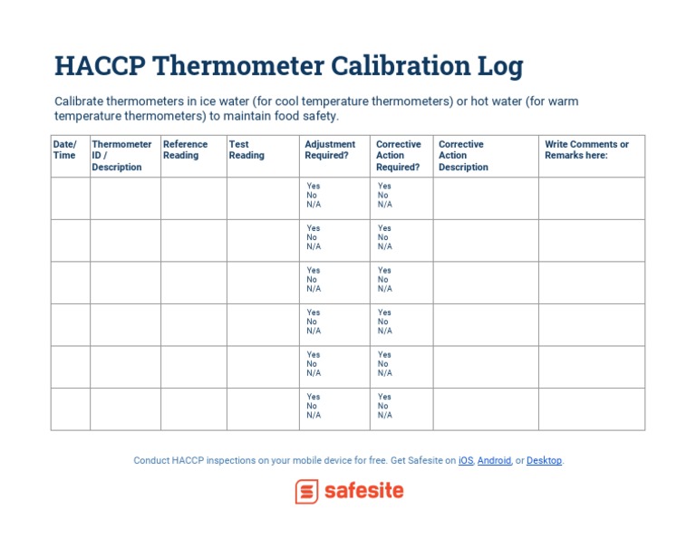 HACCP Thermometer Calibration Log PDF Thermometer Calibration