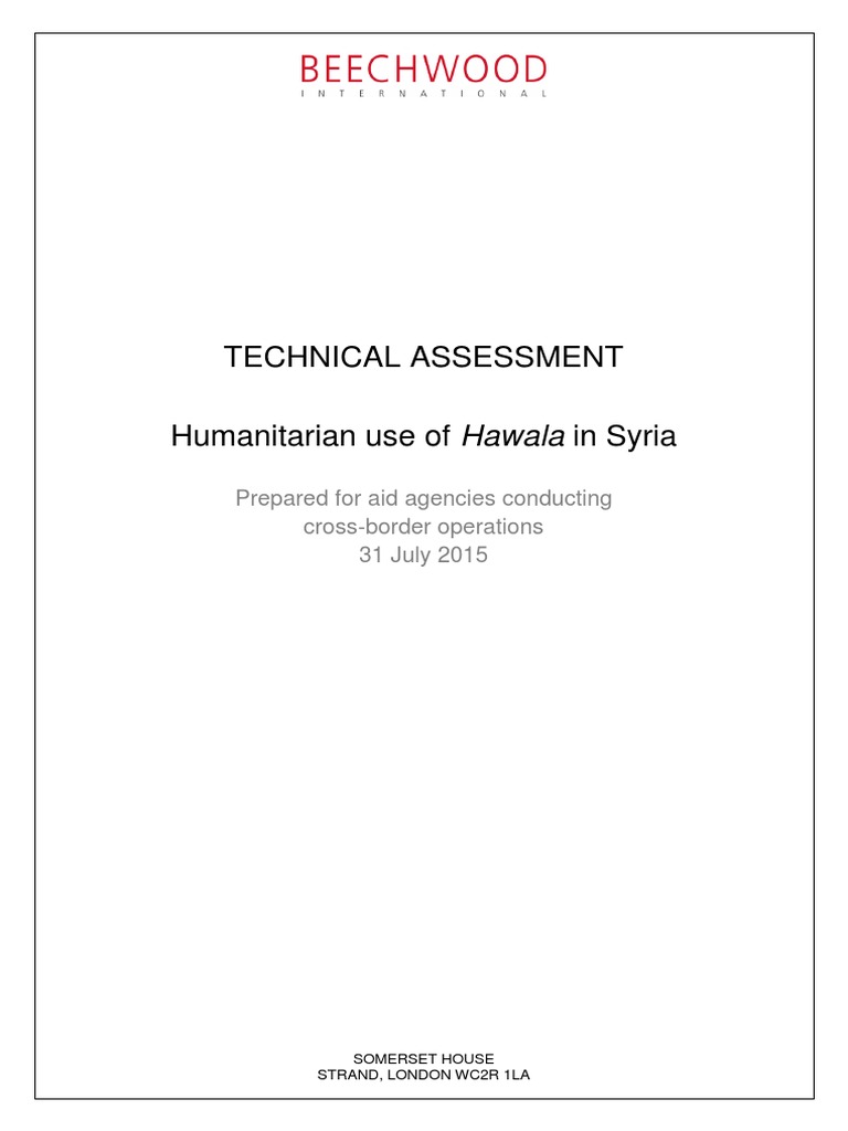 Technical Assessment Humanitarian Use of Hawala in Syria | PDF | Money  Laundering | Economies