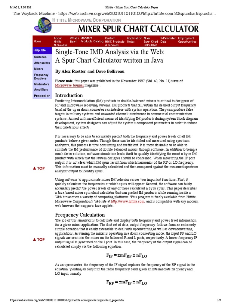 Hittite Mixer Spur Chart Calculator Paper PDF Function