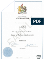 UoN Degree MBA Certificate Sample