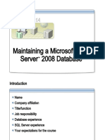 Course 6231A: Maintaining A Microsoft SQL Server 2008 Database
