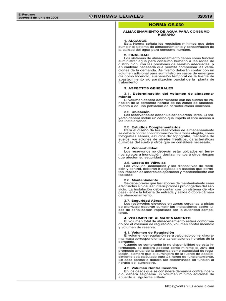 OS.030 - Almacenamiento de Agua para Consumo Humano | PDF | Reservorio ...