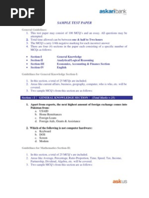 Sample Test Paper MTO