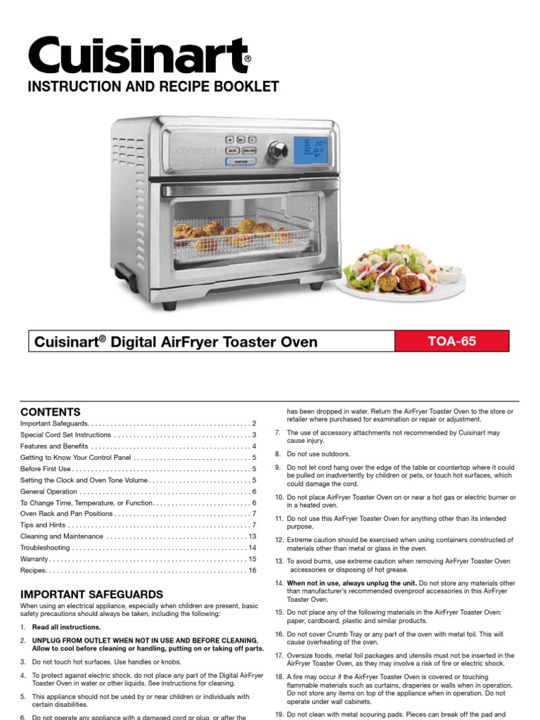 Cuisine Art Toast Manual PDF Grilling Baking