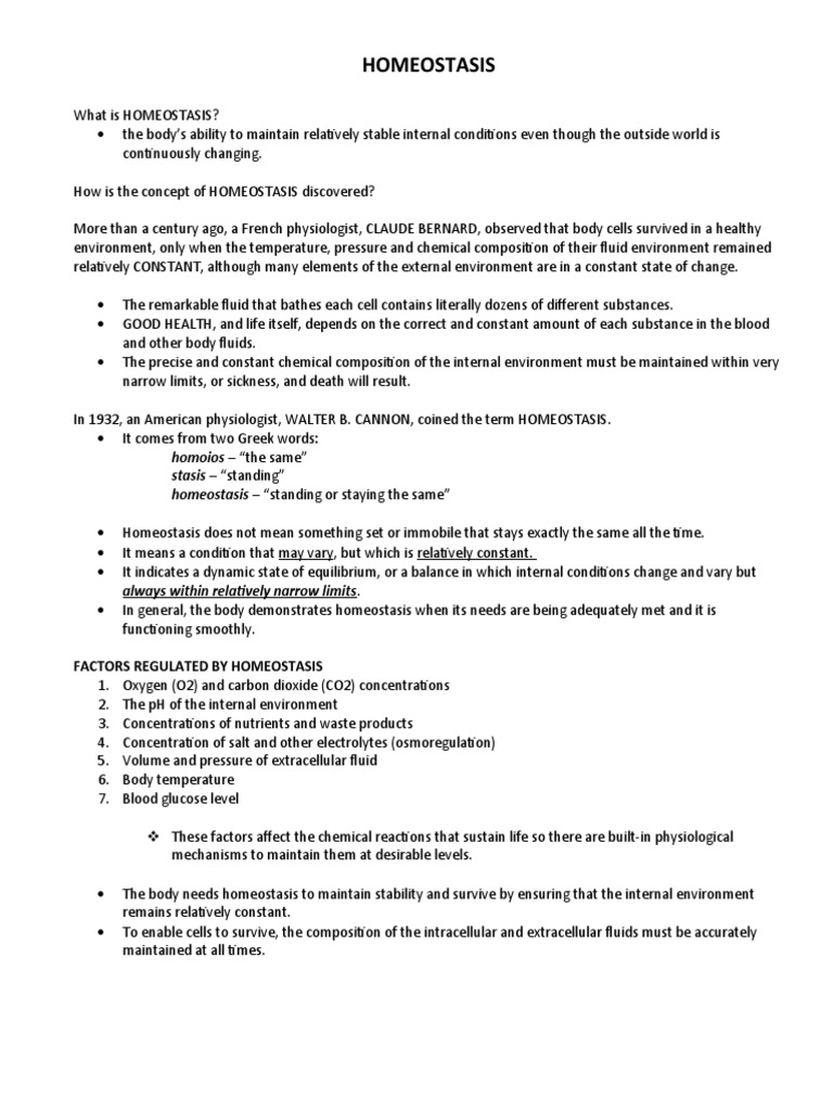 Homeostasis Notes | PDF | Homeostasis | Human Body