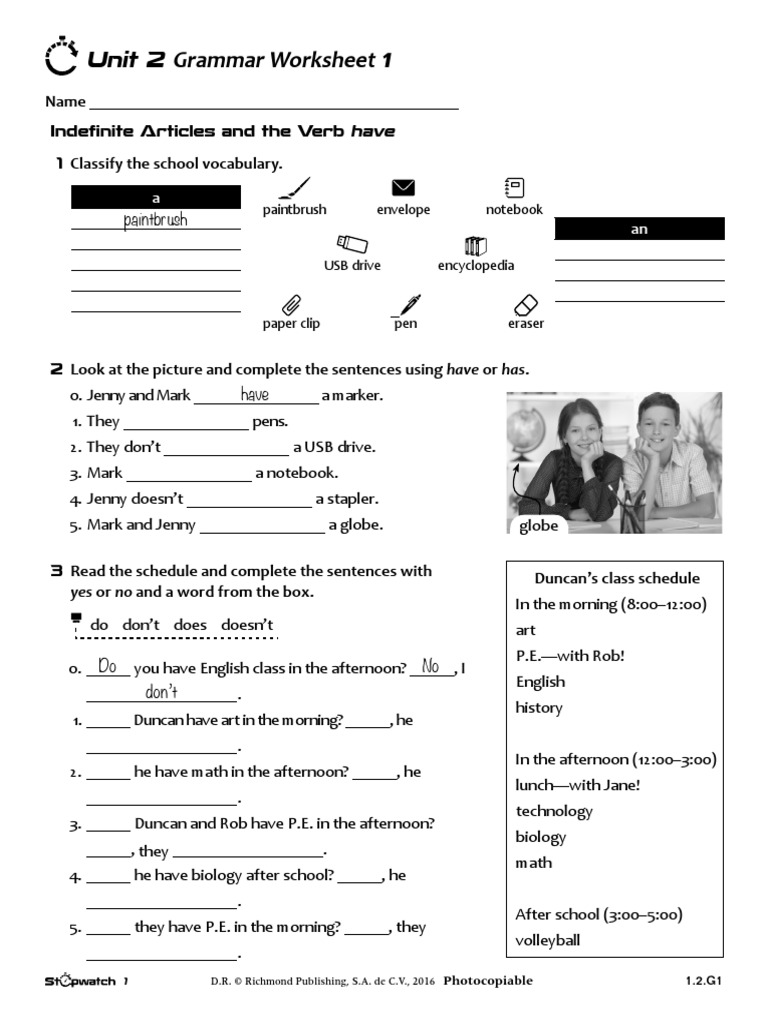 Grammar Worksheet: Unit 2 1 | PDF | Linguistics | Cognition
