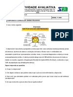 Atividade Avaliativa de Ensino Religioso 7º Ano