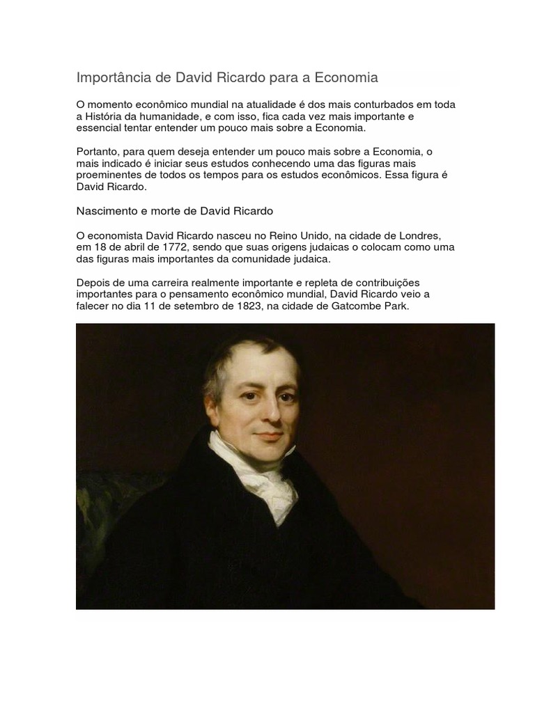 David Ricardo | PDF | Economia | Vantagem comparativa