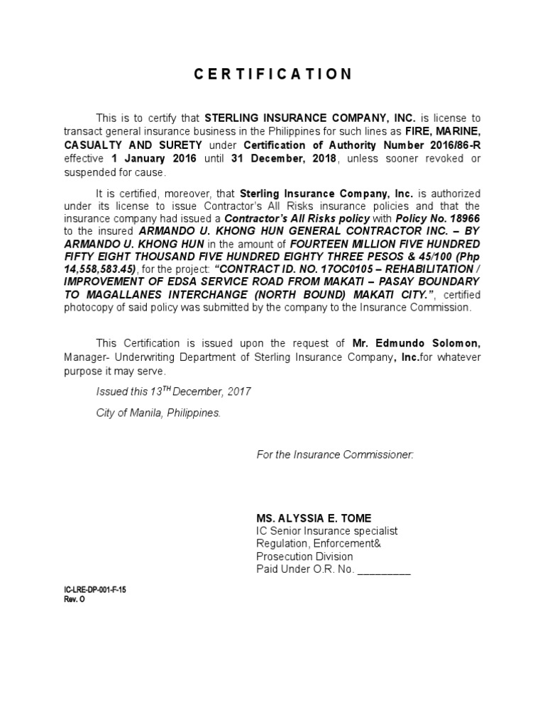 DPWH IC BOND (AUKH Cari) PDF Insurance Makati