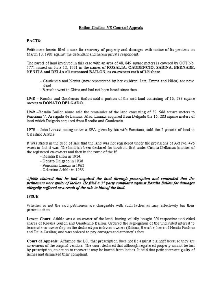 BailonCasilao Vs CA PDF Concurrent Estate Laches (Equity)