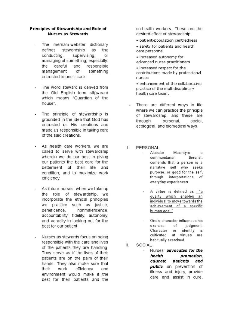 Principles of Stewardship and Role of Nurses As Stewards | PDF | Organ ...