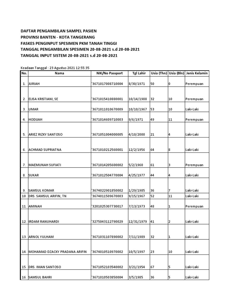 Form Packing Sample Covid 19 - PKM Tanah Tinggi - 20082021 | PDF ...