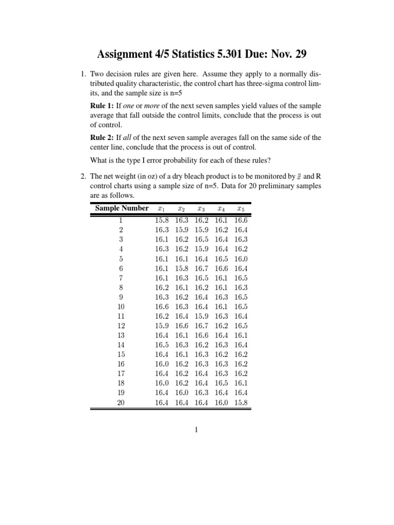 Assignment 4 5 statistics 5 301 due nov 29 rule 1 if one or more of