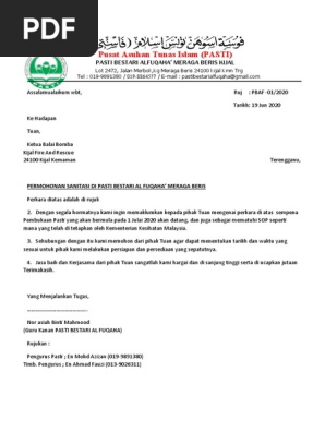 Contoh Surat Kepada Bomba Mohon Siraman Air