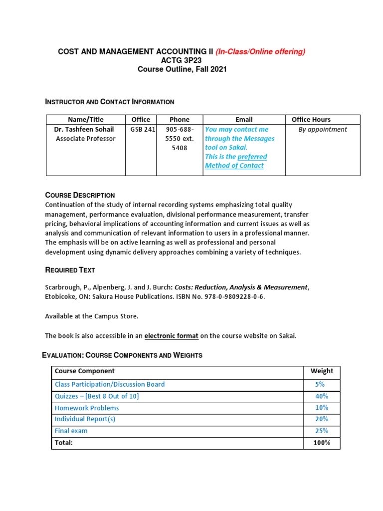 Cost And Management Accounting Ii Outline Pdf Academic Dishonesty