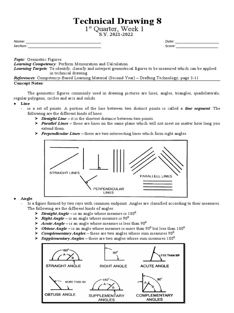 Grade 8 Technical Drawing: Geometric Figures | PDF | Circle | Rectangle