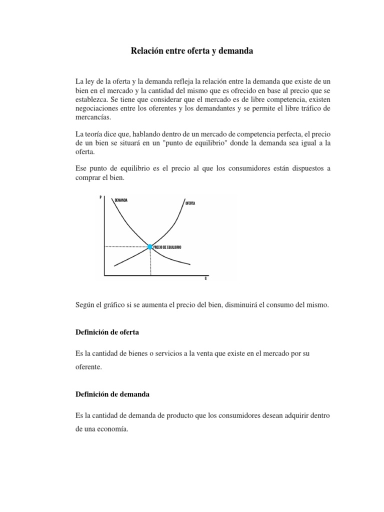 Relación entre oferta y demanda en mercados | PDF | Finanzas y dinero