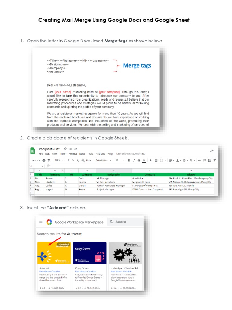 Creating Mail Merge Using Google Docs and Google Sheet PDF