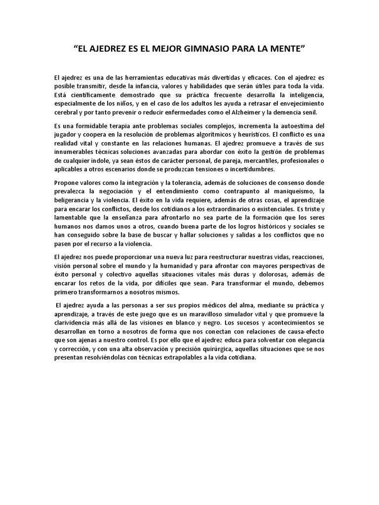 Ajedrez: El gimnasio de la mente | PDF | Ajedrez | Aprendizaje