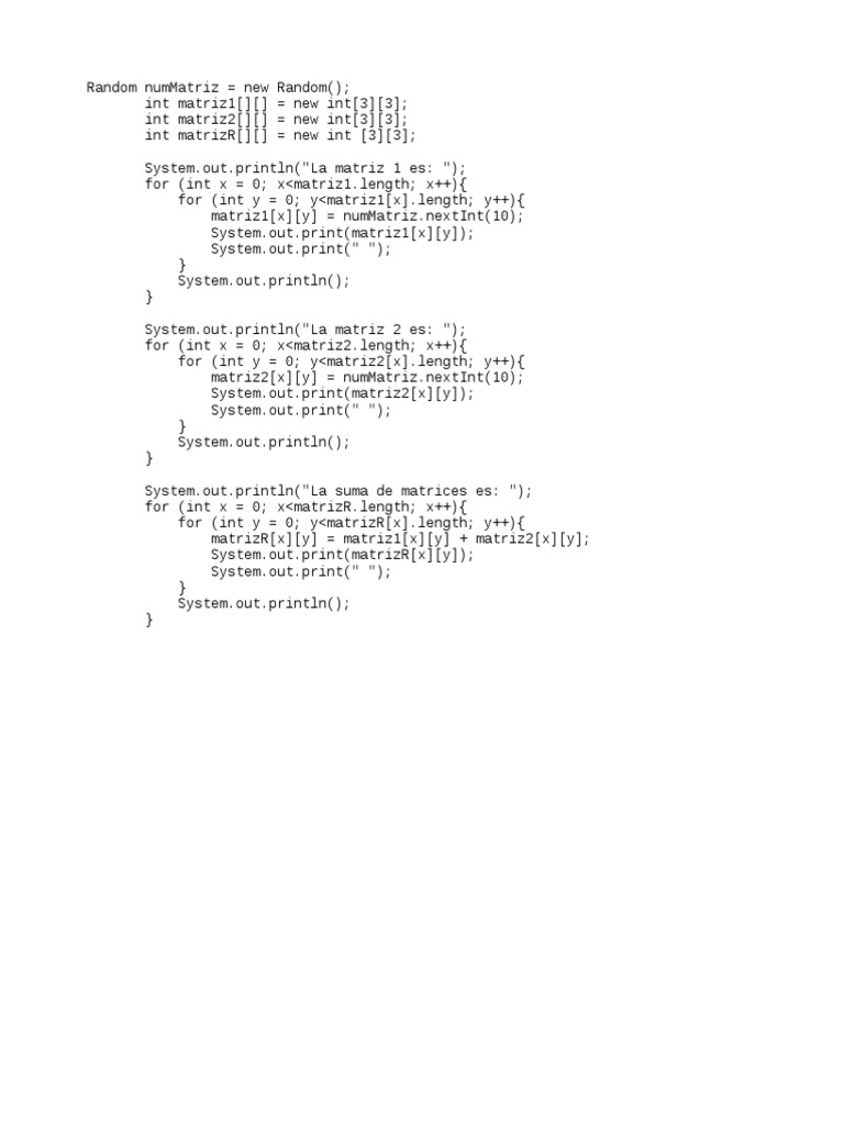 Suma de Matrices en Java | PDF