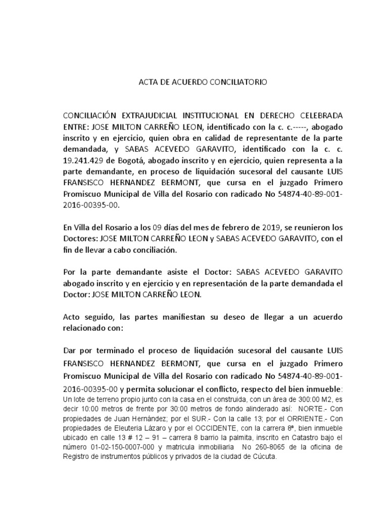 Acta Acuerdo Conciliatorio | PDF | Justicia | Crimen y violencia