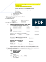 Format For The Individual Psychological Report
