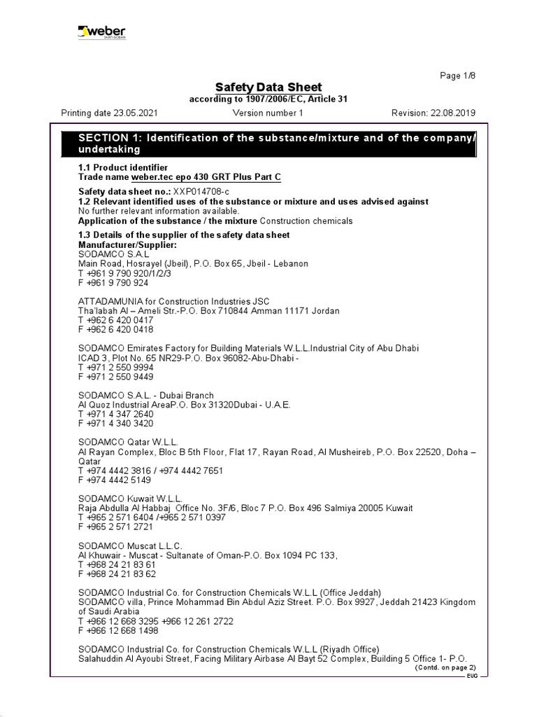 Safety Data Sheet: SECTION 1: Identification of The Substance 