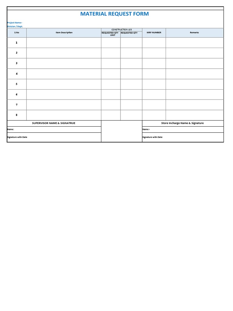 Material Request Form Template | PDF